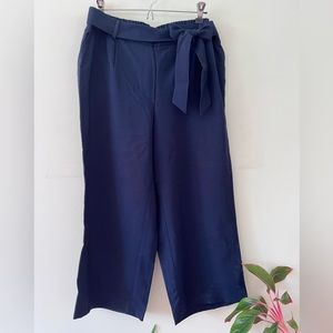 Navy blue pants with fabric belt